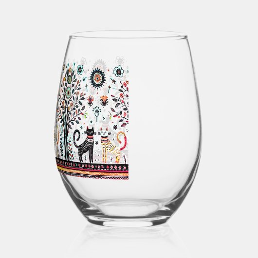 ピラミ猫とエジプト猫2匹 ステムなしワイングラス (左)