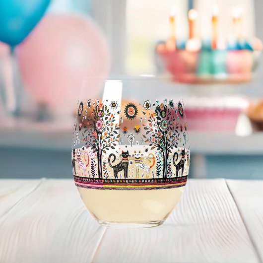 ピラミ猫とエジプト猫2匹 ステムなしワイングラス (インサイチュ (ベビーシャワー))