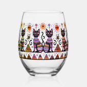 ピラミ猫とエジプト猫2匹 ステムなしワイングラス (正面)