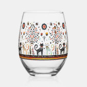 ピラミ猫とエジプト猫2匹 ステムなしワイングラス (正面)