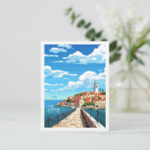 ピランスロベニアのヴィンテージ旅行の場所イラストレーション ポストカード (スタンド正面)