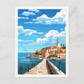 ピランスロベニアのヴィンテージ旅行の場所イラストレーション ポストカード (正面)