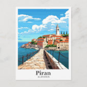 ピランスロヴェニアアートヴィンテージトラベルイラストレーション ポストカード (正面)