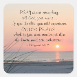 ピリピ人4:6祈すべてについて海の夕日 スクエアシール