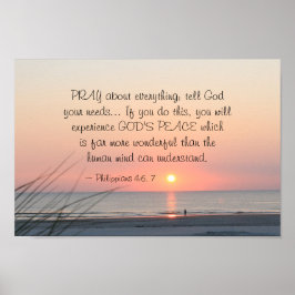 ピリピ人4:6祈すべてについて海の夕日 ポスター