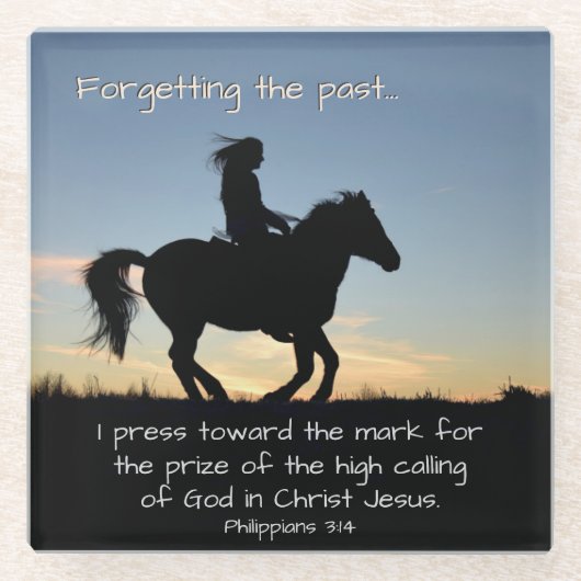 ピリピ3:13-14私はマークに向かって押す、馬 ガラスコースター (正面)