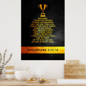ピリピ3:13-14聖書の詩 ポスター (キッチン)