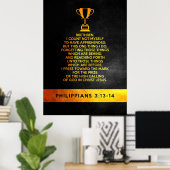 ピリピ3:13-14聖書の詩 ポスター (ホームオフィス)