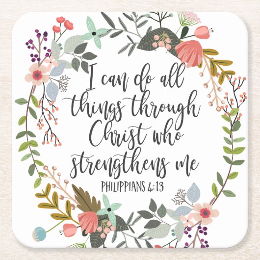 ピリピ4:13わたしはすべての事をすることができる スクエアペーパーコースター (正面)