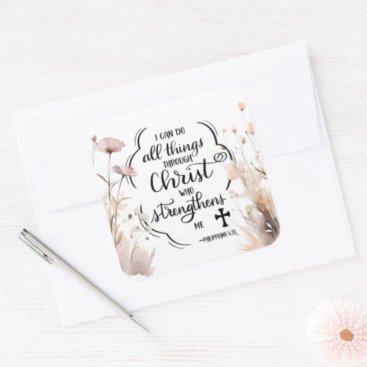 ピリピ4:13キリストの聖書を通して、すべてのもの スクエアシール (封筒)