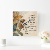 ピリピ4:13キリストの聖書を通して、すべてのもの スクエア壁時計 (ホーム)