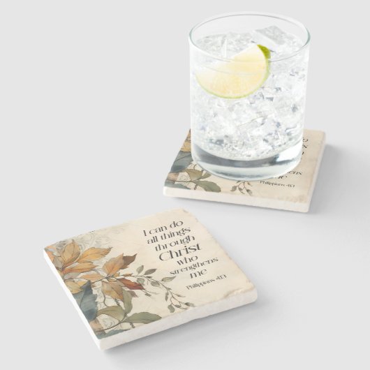 ピリピ4:13キリストの聖書を通して、すべてのもの ストーンコースター (横)