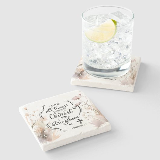 ピリピ4:13キリストの聖書を通して、すべてのもの ストーンコースター (横)