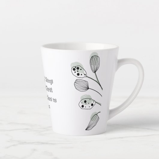 ピリピ4:13抽象芸術ユーカリ葉カード カフェラテマグ (右)