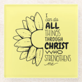 ピリピ4:13聖書の引用文花 ガラスコースター