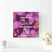 ピリピ4:13聖書の聖句フローラ スクエア壁時計 (ホーム)