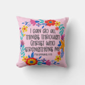 ピリピ4:13聖書聖なる書物、 経典フォークアートフローラ クッション (正面)