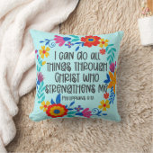 ピリピ4:13聖書聖なる書物、 経典フォークアートフローラ クッション (ブランケット)