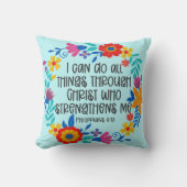 ピリピ4:13聖書聖なる書物、 経典フォークアートフローラ クッション (正面)