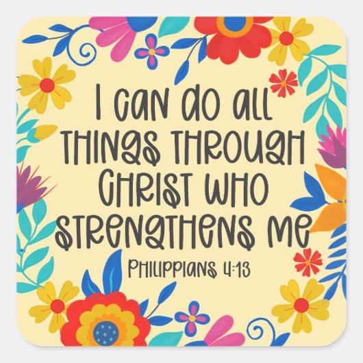 ピリピ4:13聖書聖なる書物、 経典フォークアートフローラ スクエアシール (正面)