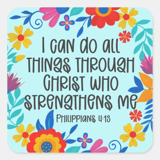 ピリピ4:13聖書聖なる書物、 経典フォークアートフローラ スクエアシール (正面)