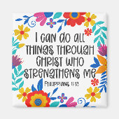 ピリピ4:13聖書聖なる書物、 経典フォークアートフローラ マグネット (正面)
