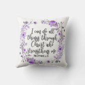 ピリピ4:13聖書聖なる書物、 経典紫ラベンダー クッション (裏面)