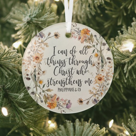 ピリピ4:13聖書聖なる書物、 経典聖句フローラボホ ガラスオーナメント (インサイチュ)