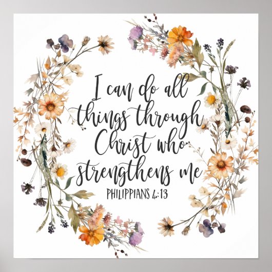 ピリピ4:13聖書聖なる書物、 経典聖句フローラボホ ポスター (正面)