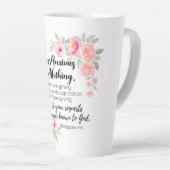 ピリピ4:6何も心配しないピンクのフローラ カフェラテマグ (右アングル)