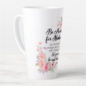 ピリピ4:6何も心配しないピンクのフローラ カフェラテマグ (左アングル)