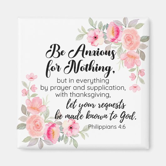 ピリピ4:6何も心配しないピンクのフローラ マグネット (正面)