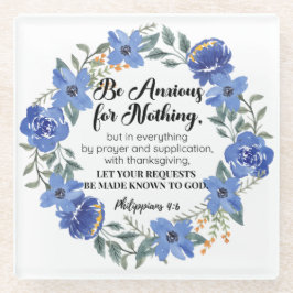 ピリピ4:6何も心配しない青いフローラ ガラスコースター