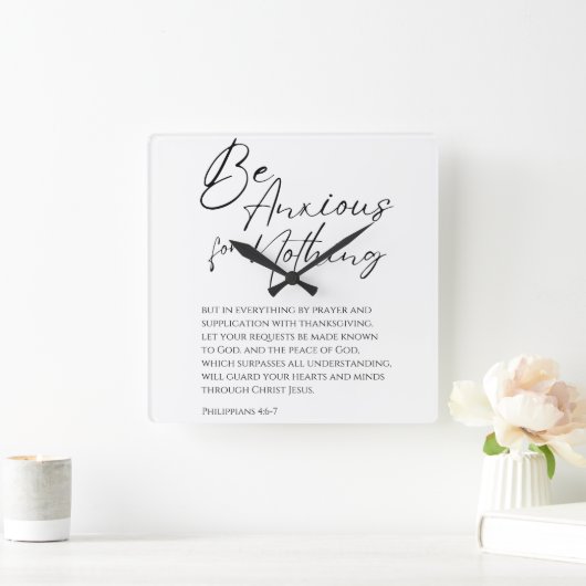 ピリピ4:6-7キリスト教の無さに不安を抱く スクエア壁時計 (ホーム)