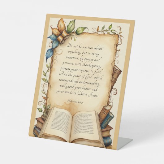 ピリピ4:6-7キリスト教の聖書聖句アート 台座サイン (正面)
