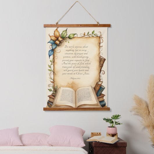 ピリピ4:6-7キリスト教の聖書聖句アート 吊り下げ型タペストリー (寝室)