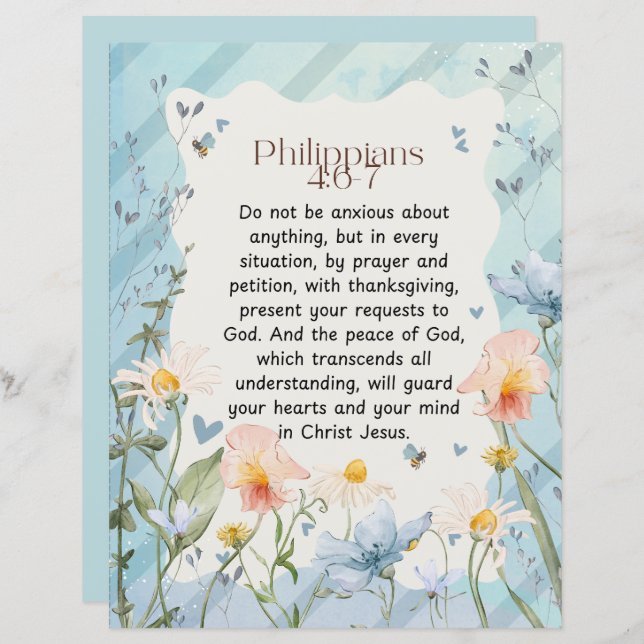 ピリピ4:6-7キリスト教聖書聖句の水色 (正面/裏面)