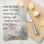 ピリピ4:6-7キリスト教聖書聖句の水色 キッチンタオル (四つ折り)