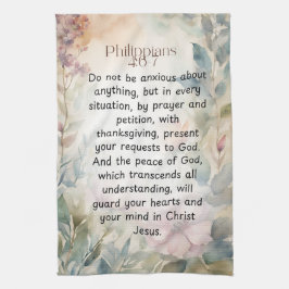 ピリピ4:6-7キリスト教聖書聖句の水色 キッチンタオル