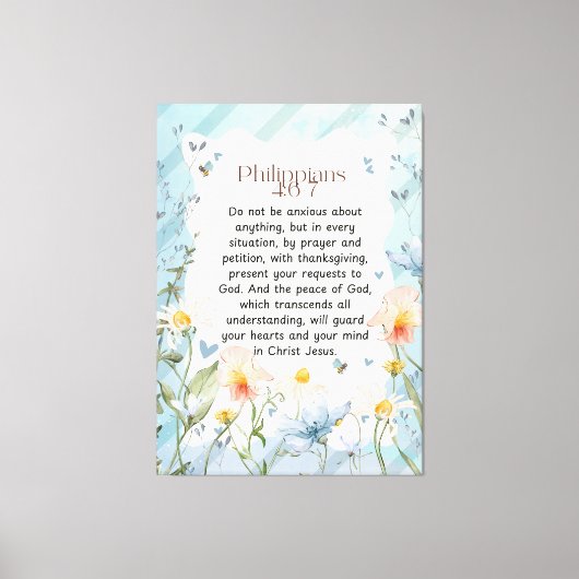 ピリピ4:6-7キリスト教聖書聖句の水色 キャンバスプリント (正面)