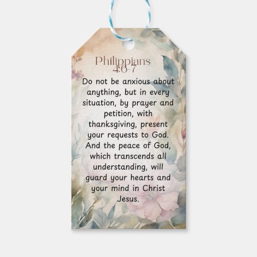ピリピ4:6-7キリスト教聖書聖句の水色 ギフトタグ (正面)