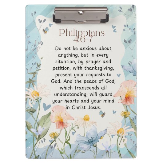 ピリピ4:6-7キリスト教聖書聖句の水色 クリップボード (正面)