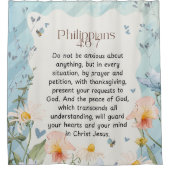 ピリピ4:6-7キリスト教聖書聖句の水色 シャワーカーテン (正面)