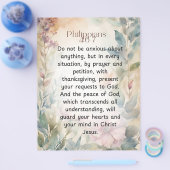 ピリピ4:6-7キリスト教聖書聖句の水色 チラシ (シングル)