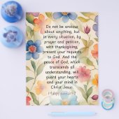 ピリピ4:6-7キリスト教聖書聖句の水色 チラシ (シングル)