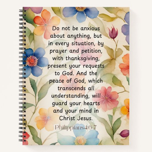 ピリピ4:6-7キリスト教聖書聖句の水色 ノートブック (正面)