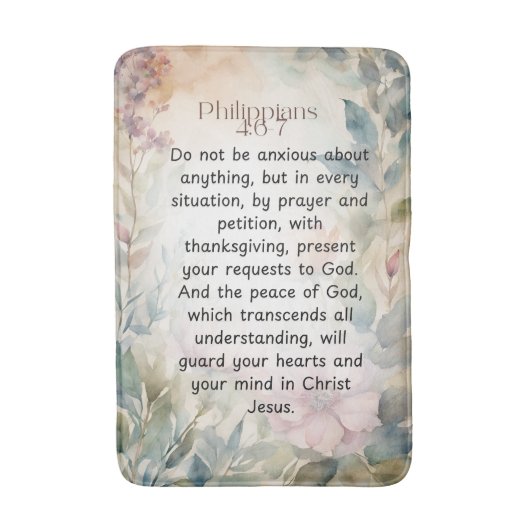 ピリピ4:6-7キリスト教聖書聖句の水色 バスマット (正面縦)