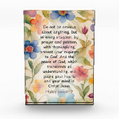 ピリピ4:6-7キリスト教聖書聖句の水色 フォトブロック (正面)