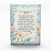 ピリピ4:6-7キリスト教聖書聖句の水色 フォトブロック (正面)