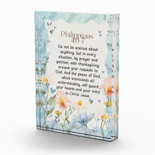 ピリピ4:6-7キリスト教聖書聖句の水色 フォトブロック (右)